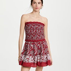 SEA THEODORA STRAPLESS SMOCKED PRINTED MINI DRESS